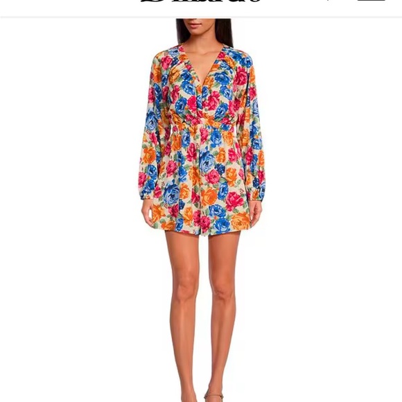 Floral V-Neck Long Sleeve Romper - Picture 1 of 6